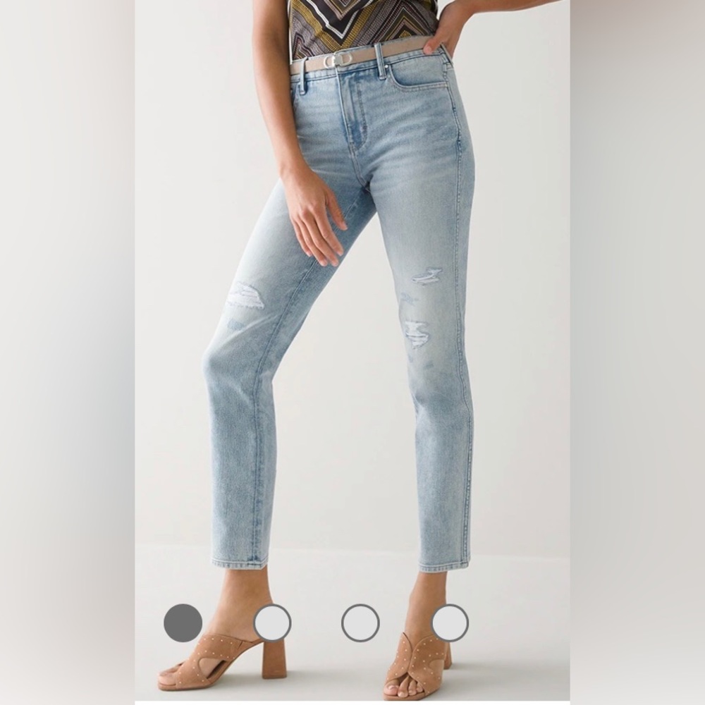 WHBM High-Rise Sculpt Destructed Straight Jeans Light wash 18S - good cond.